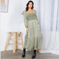 Embroidered Empire Mid-Length Dress (New Color): Amber / REGULAR (S-M-L-XL 1-2-2-1)