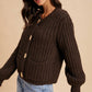 CHUNKY STATEMENT BUTTON CABLE KNIT CARDIGAN: MOCHA MOUSSE / S