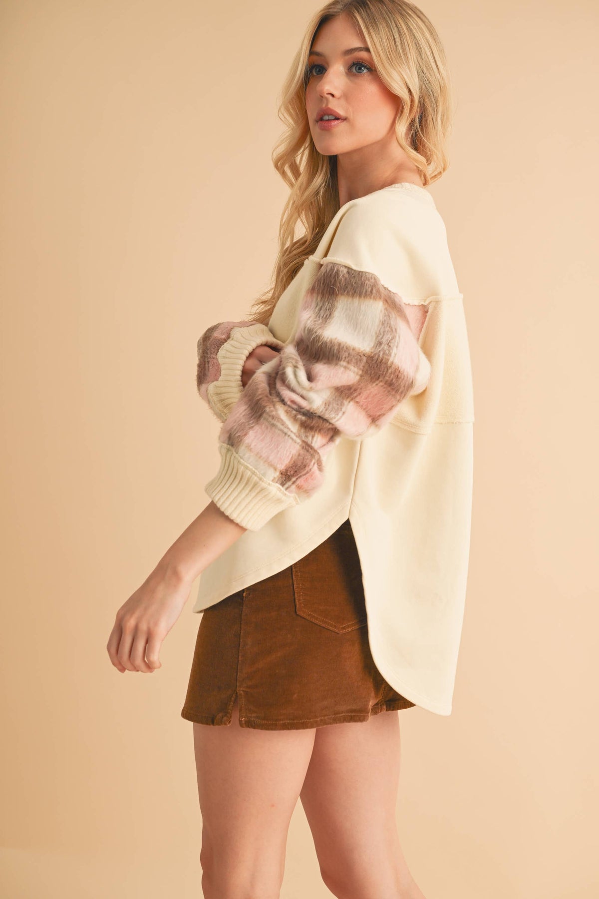 9103FK Malva Plaid Pullover Sweater: Slate Blue / Contemporary / L
