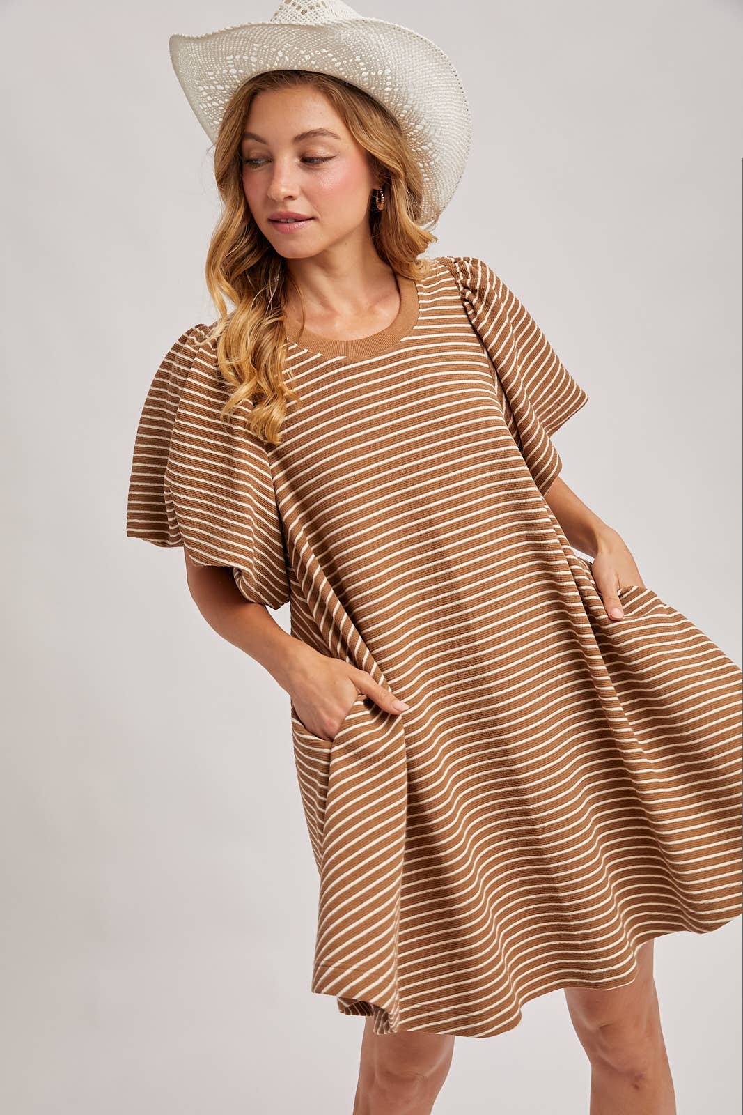 Latte Puff Striped Dress