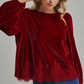 ROMANTIC HOLIDAY VELVET BLOUSE TOP _JLT00304-02: BROWN / S-M-L(2-2-2)