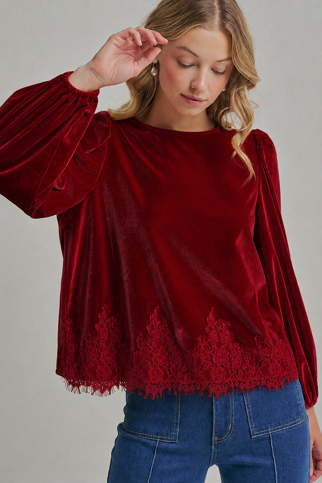 ROMANTIC HOLIDAY VELVET BLOUSE TOP _JLT00304-02: BROWN / S-M-L(2-2-2)