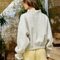 IT2995 Ruffled cuff Detail Mock-neck Crop Terry Sweatshirt: LAVENDER / S-M-L (2-2-2)
