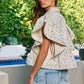 IT2337F | Ruffle Sleeves Pintuck Detail Floral Print Top: SAND/BLUE / S-M-L (2-2-2)