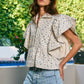 IT2337F | Ruffle Sleeves Pintuck Detail Floral Print Top: SAND/BLUE / S-M-L (2-2-2)