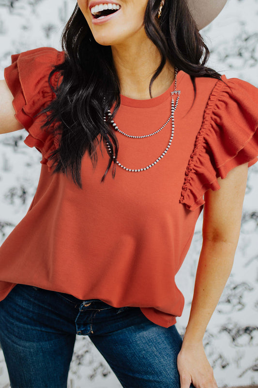 Orange Tiered Ruffled Shirt