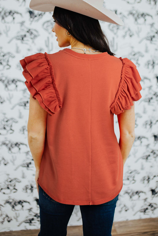 Orange Tiered Ruffled Shirt