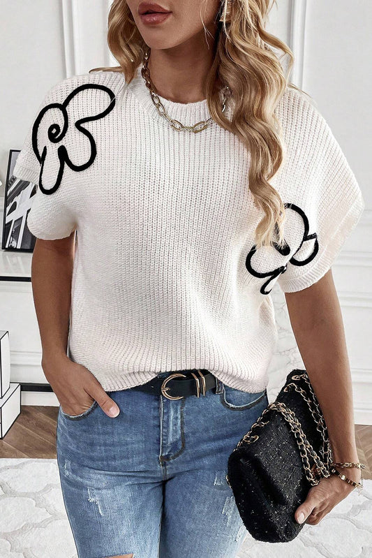 White Flower Sweater Top