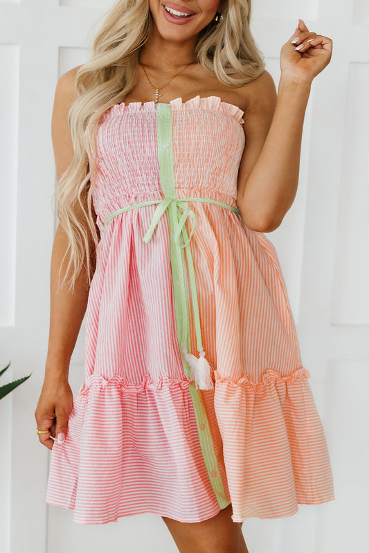 Pink Smocked Strapless Mini Dress