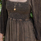 Embroidered Empire Mid-Length Dress (New Color): Amber / REGULAR (S-M-L-XL 1-2-2-1)