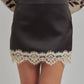 SATIN TEXTURE MINI SKIRT WITH SHORTS LINING_JLB80108-01: CHOCOLATE/OATMEAL / S-M-L(2-2-2)
