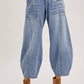 DENIM MID-WAIST DRAWSTRINGS BARREL JEANS: LT.WASH / S