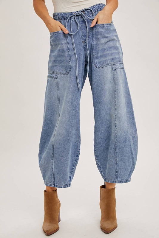 Denim Mid-Waist Barrel Jeans