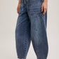 DENIM MID-WAIST DRAWSTRINGS BARREL JEANS: LT.WASH / S
