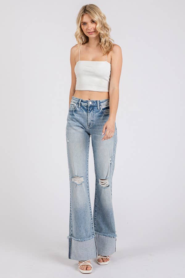 High Rise Stretch Cuffed Hem