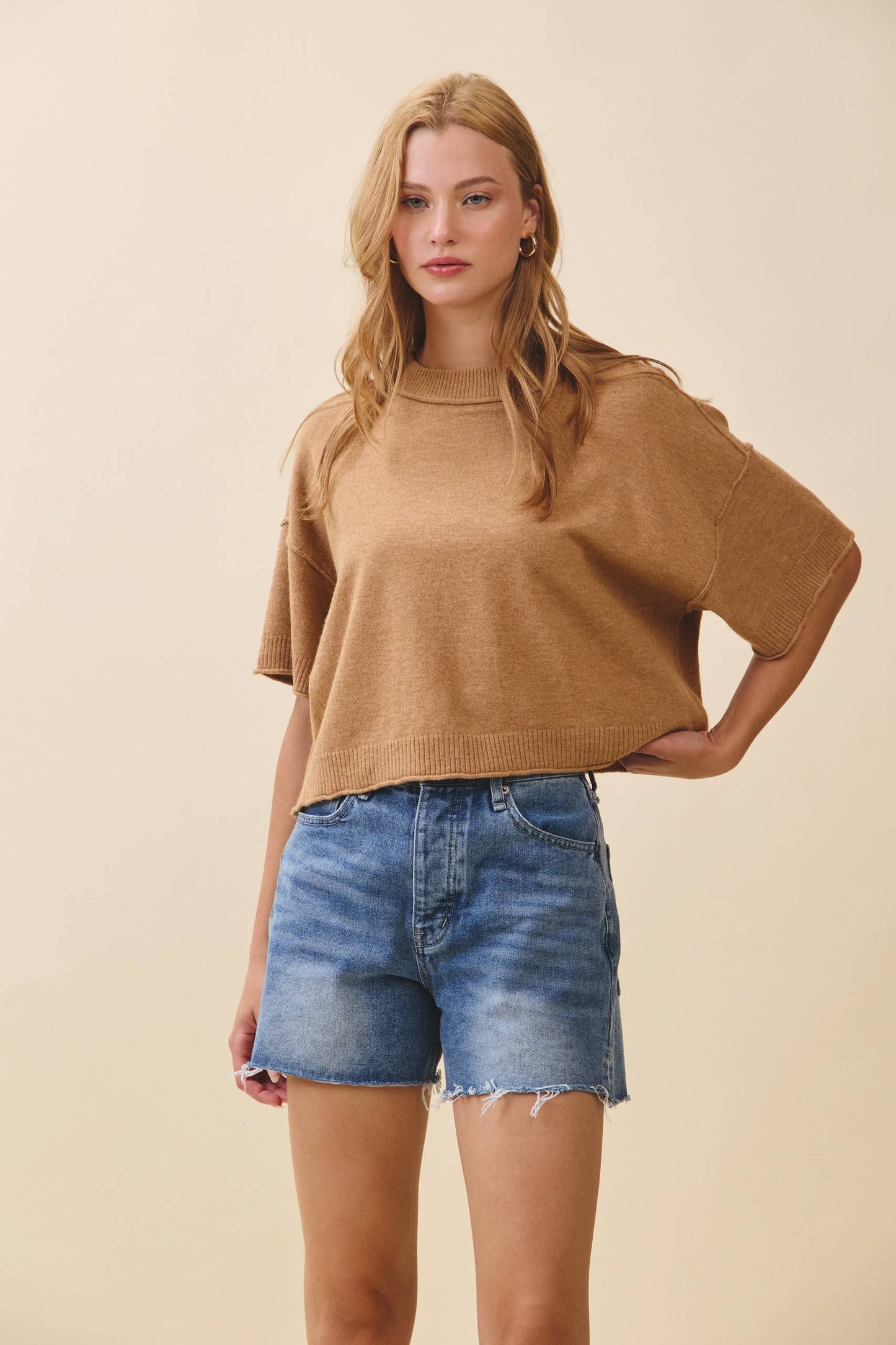 Camel Short Sleeve Sweater