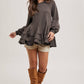 FRENCH TERRY RUFFLED TIERED HEM TUNIC SWEATSHIRT: ASH / L