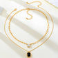 Layered Paperclip Chain Double Gemstone Necklace | 80N93798: GOLD