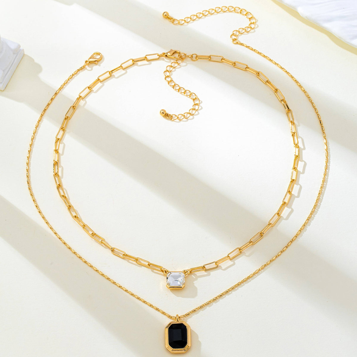 Layered Paperclip Chain Double Gemstone Necklace | 80N93798: GOLD