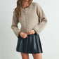 Women's Crewneck Cardigan Sweater - BMC7526: TAUPE / BLACK / S