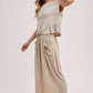 RELAXED KNIT SMOCKED TOP AND WIDE PANTS SET: Beige / S