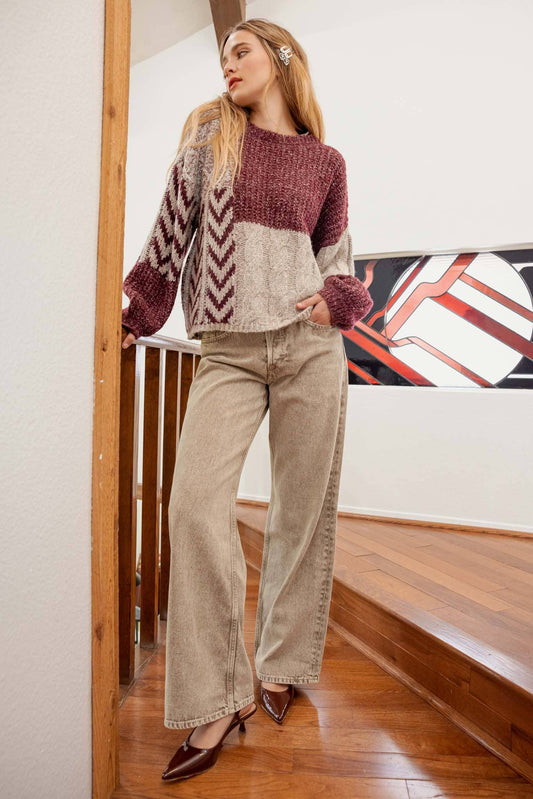 Wine Colorblock Sweater