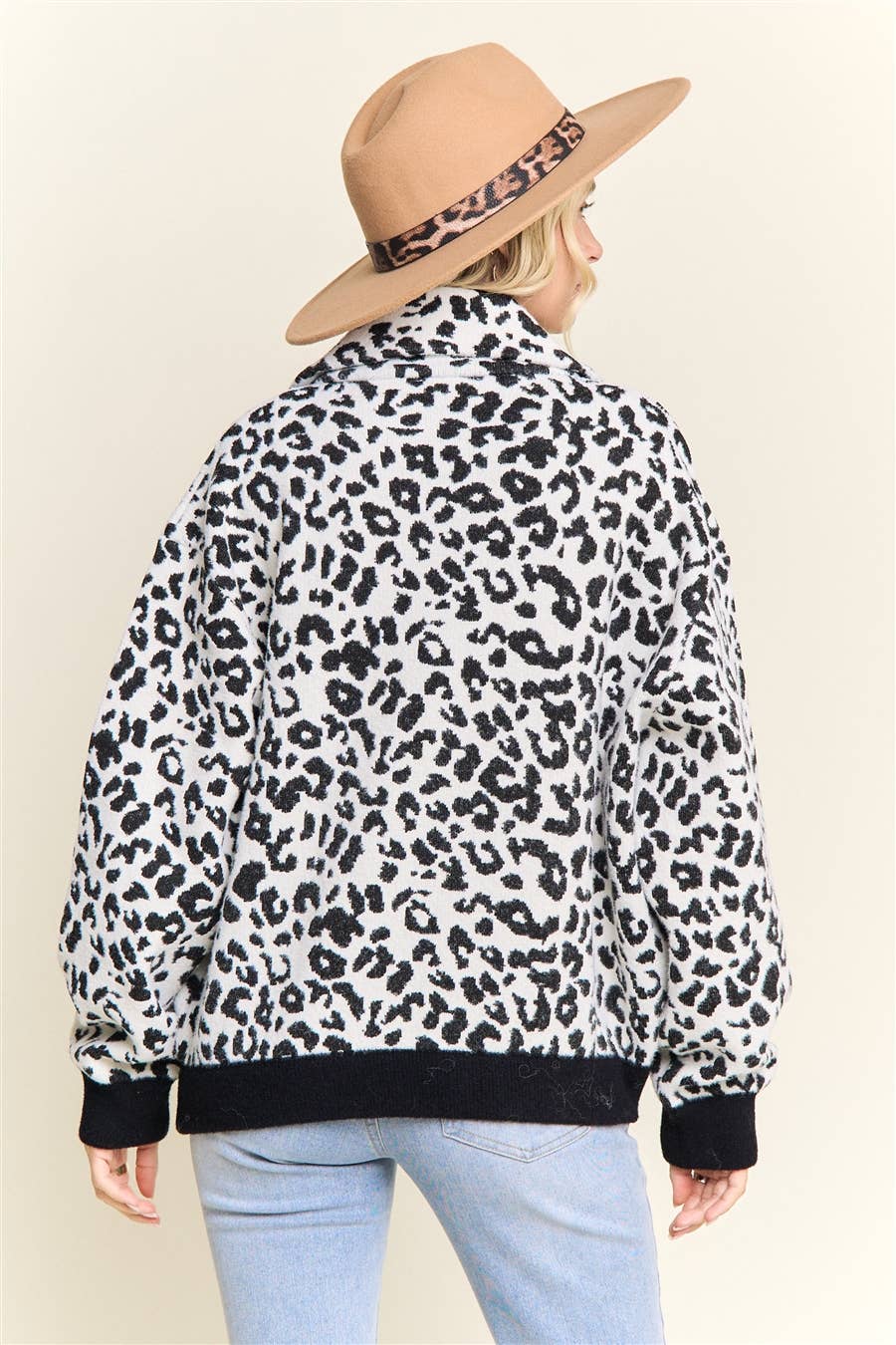 LESW4150-LEOPARD PRINT JACKET WITH DENIM POCKETS: Brown / ONESIZE(6)