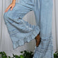 Light Denim Ruffle Pants