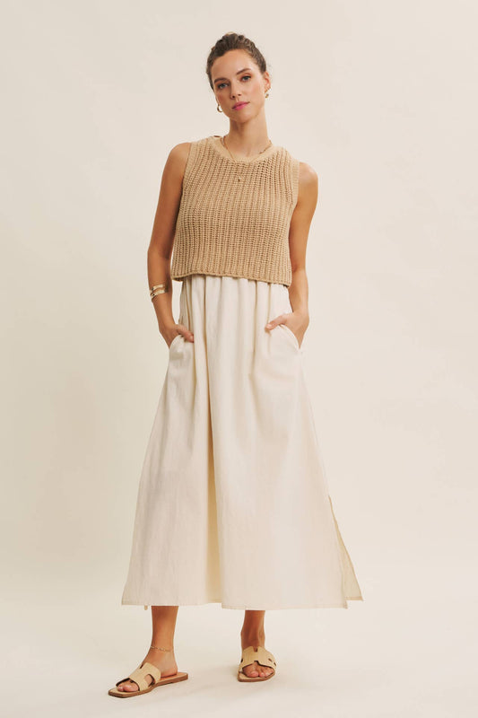 Latte Chunky Sweater Midi Dress