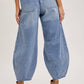 DENIM MID-WAIST DRAWSTRINGS BARREL JEANS: LT.WASH / S