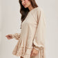 FRENCH TERRY RUFFLED TIERED HEM TUNIC SWEATSHIRT: ASH / L
