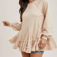 FRENCH TERRY RUFFLED TIERED HEM TUNIC SWEATSHIRT: ASH / L