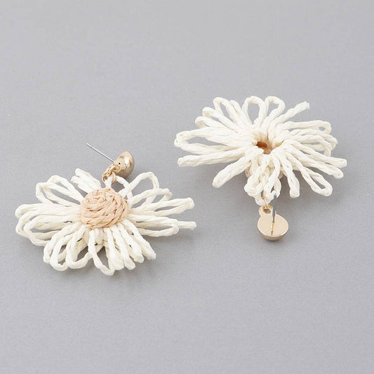 Cream Tweed Flower Earrings