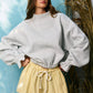 IT2995 Ruffled cuff Detail Mock-neck Crop Terry Sweatshirt: LAVENDER / S-M-L (2-2-2)