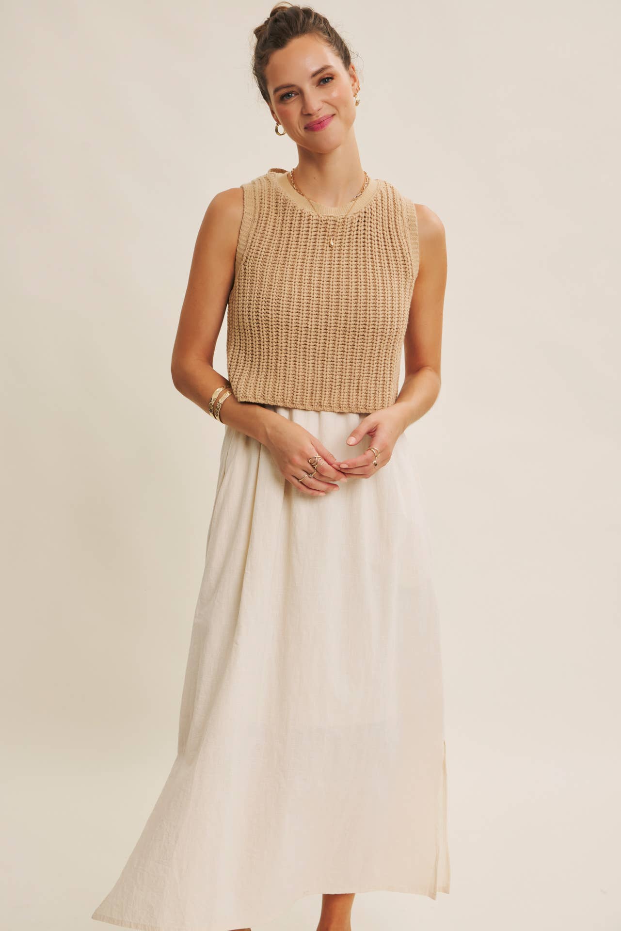 Latte Chunky Sweater Midi Dress