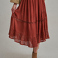 CRINKLED WOVEN BOHO MIDI SKIRT _JLB80101-01: OLIVE / S-M-L(2-2-2)