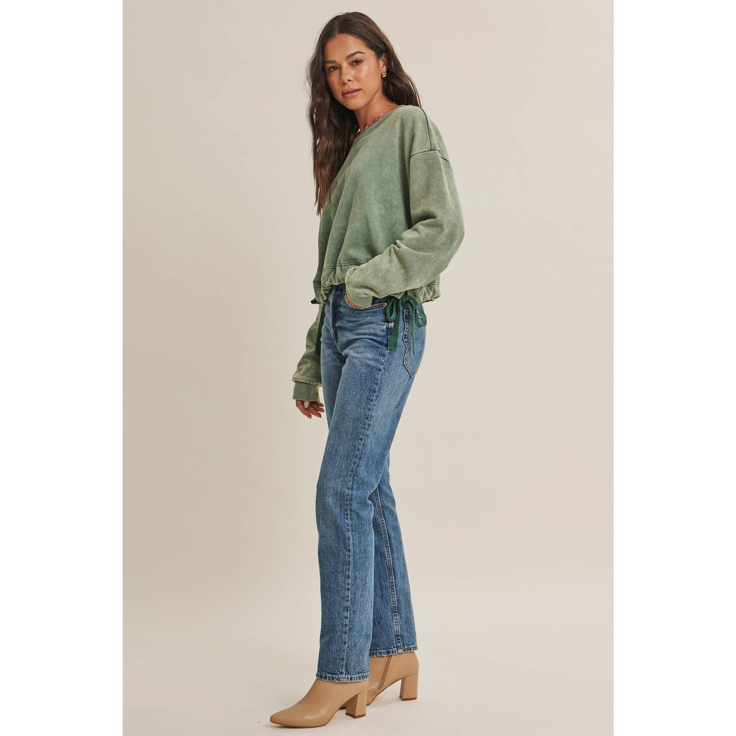 Washed Green Cinched Sweatshirt