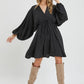 Black Satin V Neck Dress