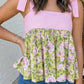 LAS Floral Printed Knot Straps Babydoll Tank Top (S-XL): Green / Missy / XL
