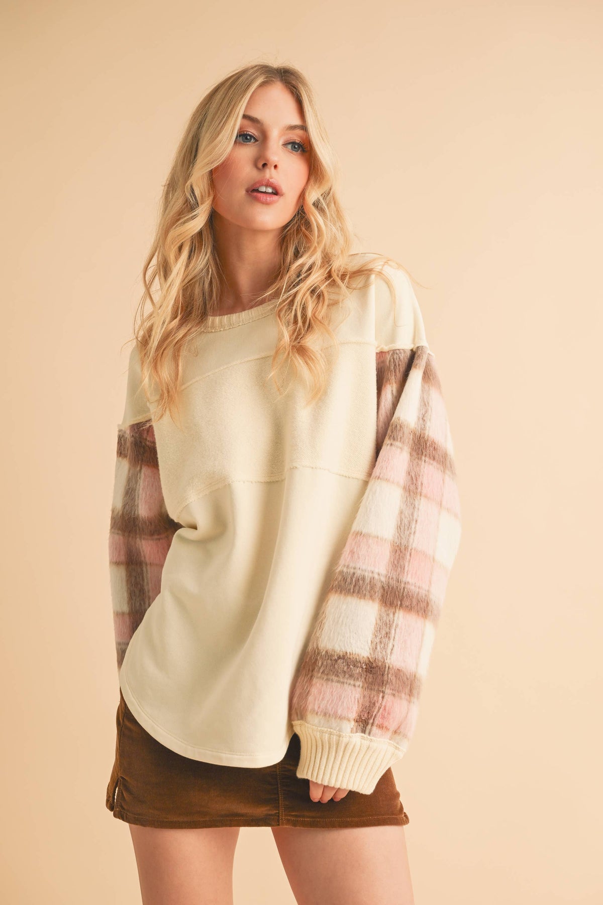9103FK Malva Plaid Pullover Sweater: Slate Blue / Contemporary / L