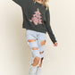 LESW3791-CHRISTMAS TREE GLITTER SWEATER TOP: Hunter Green / S-M-L(2-2-2)
