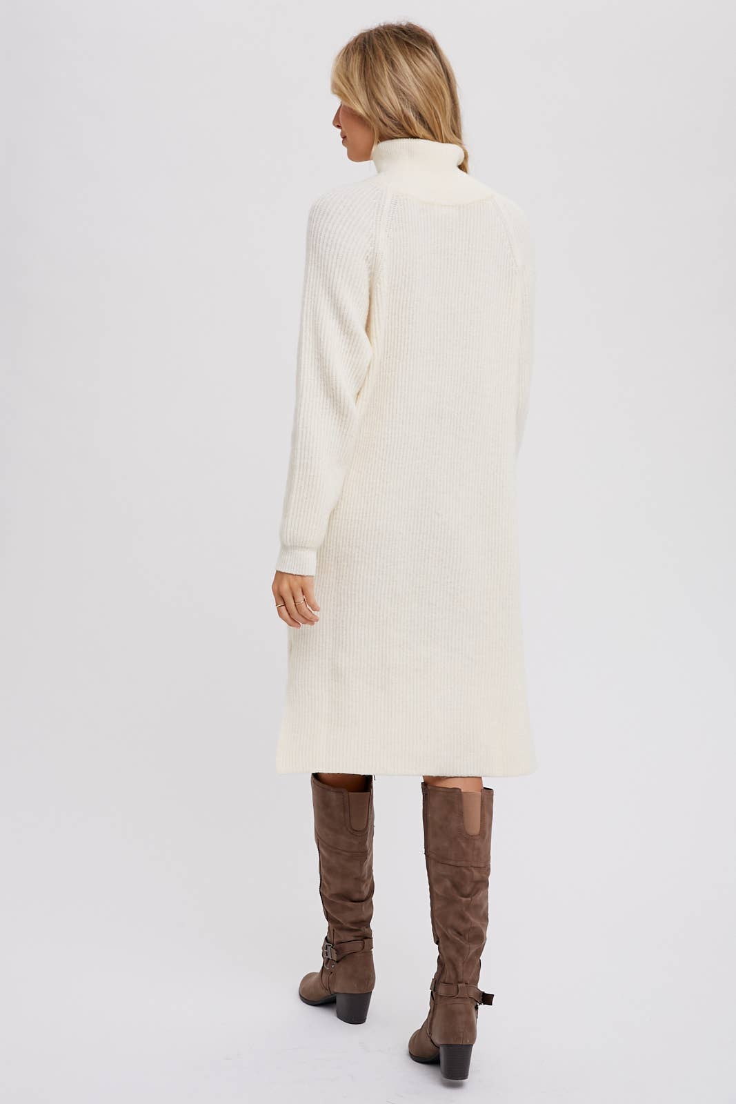 Cream Quarter-Zip Dress