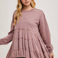 TIERED RUFFLE HEM SWEATSHIRT: OATMEAL / S