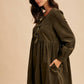 BOW TIE CORDUROY MINI DRESS: OLIVE / S