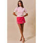 CHRISTMAS RHINESTONE RIBBON TRIM HOLIDAY VELVET MINI SKIRT: PINK / XL