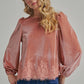 ROMANTIC HOLIDAY VELVET BLOUSE TOP _JLT00304-02: BROWN / S-M-L(2-2-2)