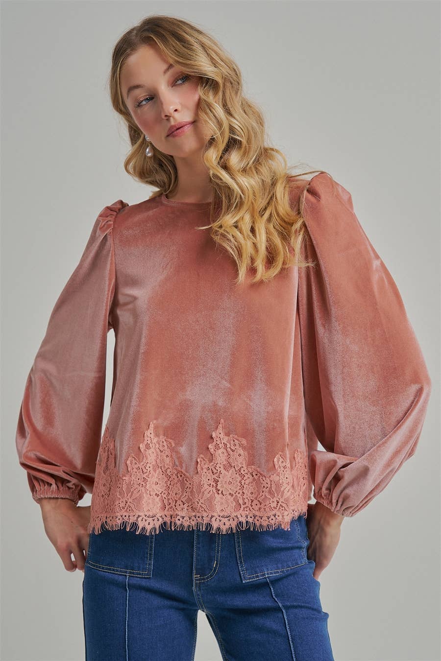 ROMANTIC HOLIDAY VELVET BLOUSE TOP _JLT00304-02: BROWN / S-M-L(2-2-2)