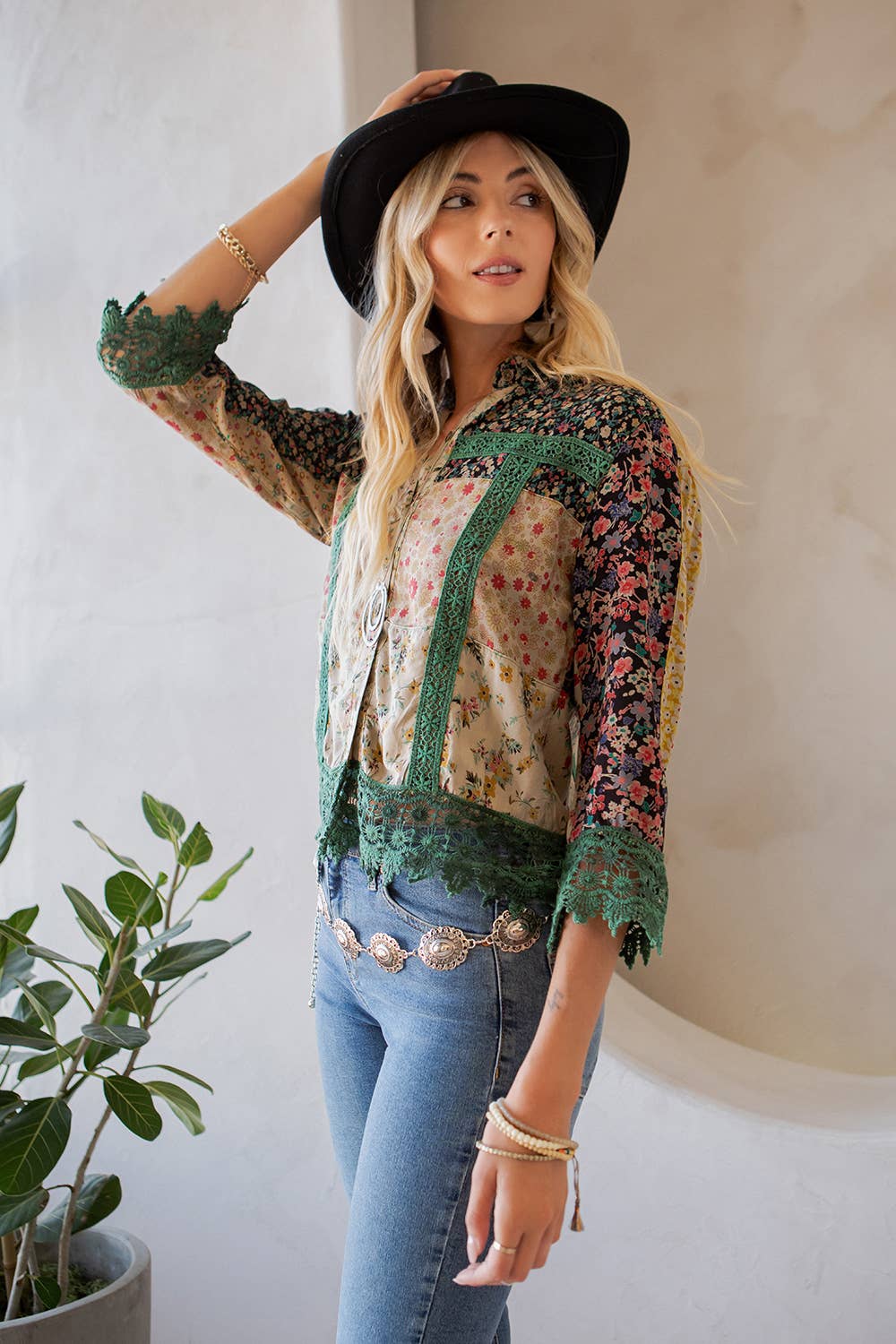 Earthy Boho Button Down Cropped Shirt (New Color): Chestnut / REGULAR (S-M-L-XL 1-2-2-1)