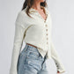 5221HK Button Front Cropped Knit Cardigan: Pink / Contemporary / M