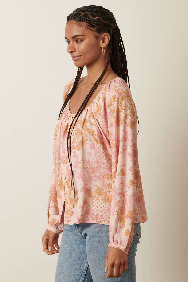 Pink Flower Print Blouse